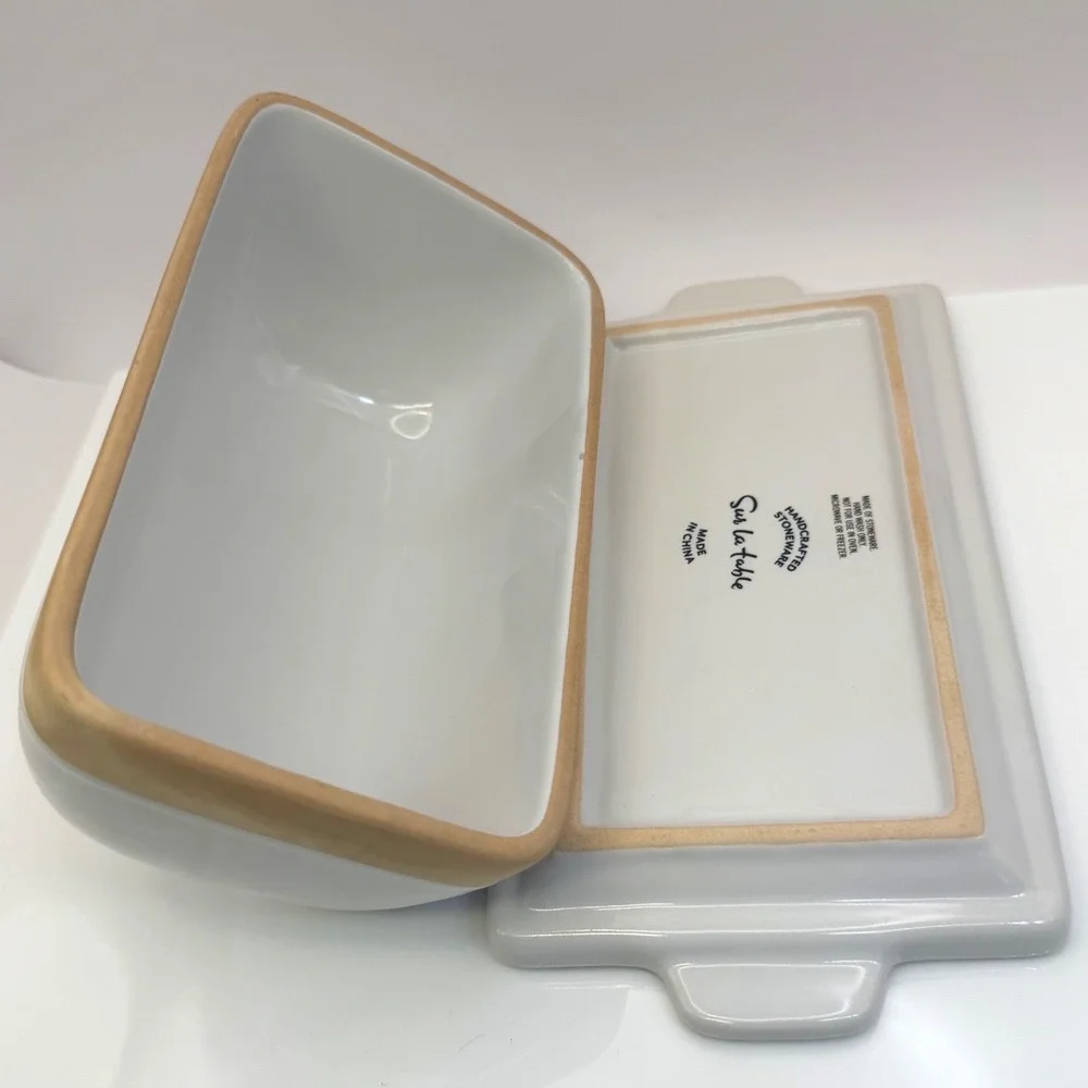 Sur‎ La Table Cucina Rustica Stoneware Butter Dish Rooster White Tan